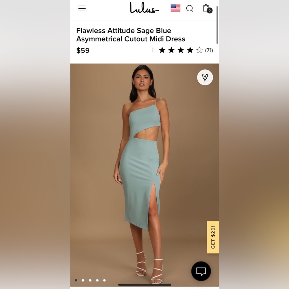 Lulu’s Flawless Attitude Sage Blue Asymmetrical Cutout Midi Dress - Picture 3 of 3